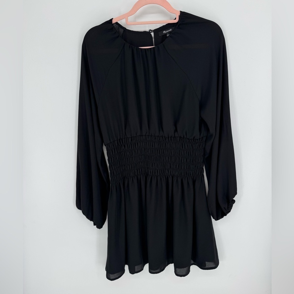 Madewell Women's Long Sleeve Black Mini Dress Neutral Quiet Luxury Size Medium